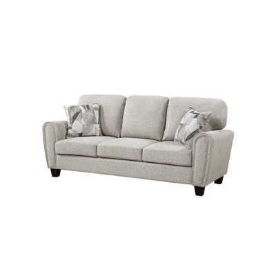 Loi Sofa W 2 Pillows, Reversible Cushion, Gray Chenille, 85 Inch