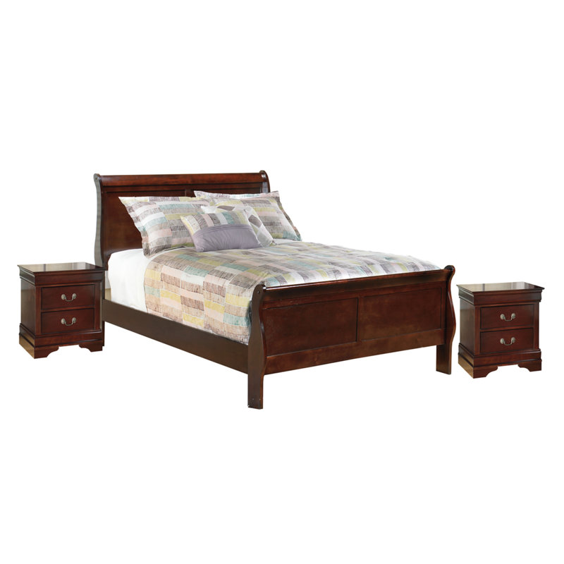 Full Sleigh Bed With 2 Nightstands, Full