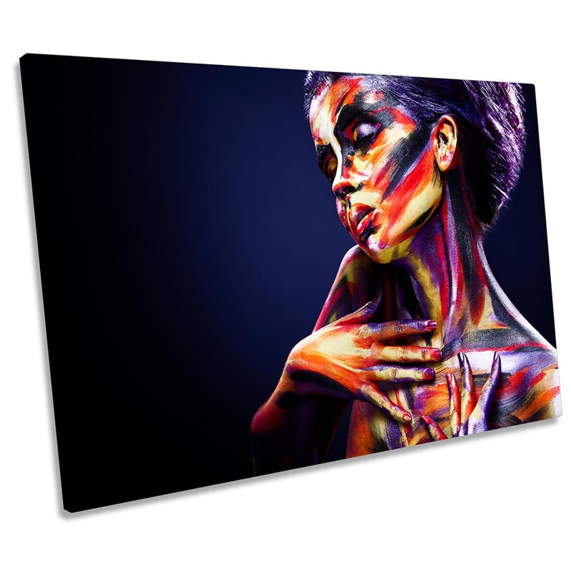 Female Model Colourful Framed - Wrapped Canvas Print, 91.4cm H x 137.2cm W x 4cm D