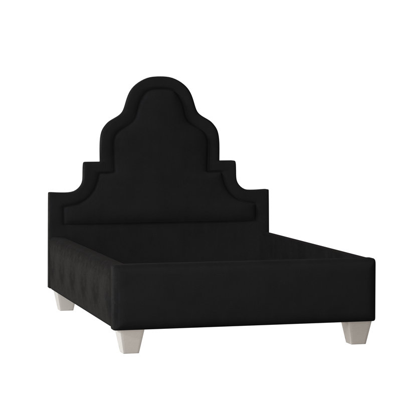 Meela Upholstered Bed, Queen, Bella Black Performance Velvet, Brown Mahogany