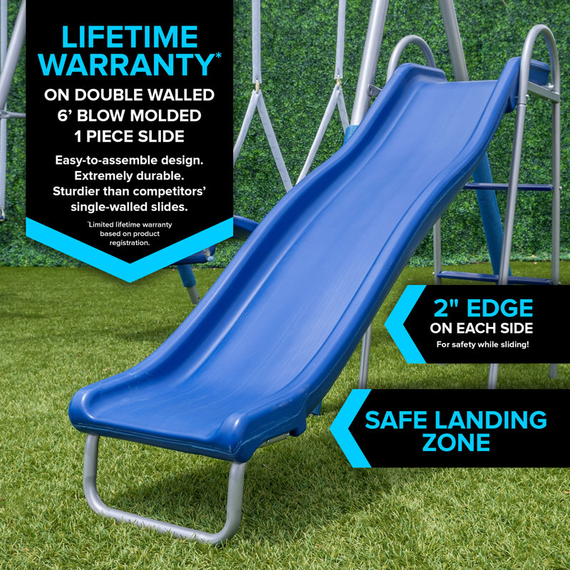 Super Surfer Gray and Blue Metal Swing Set with Slide