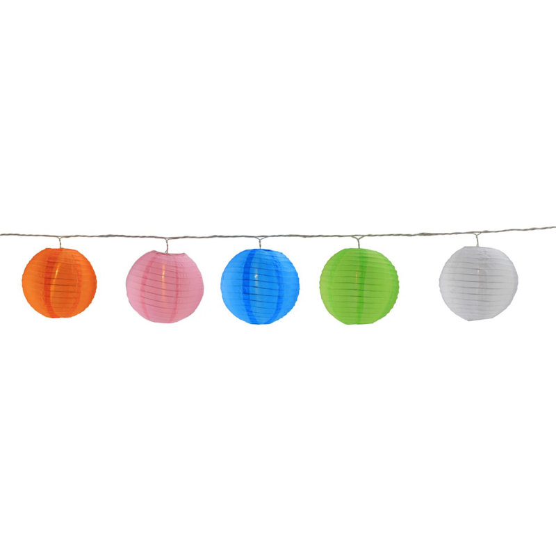 Lanterne en papier 10 lumières colorées avec ampoules transparentes