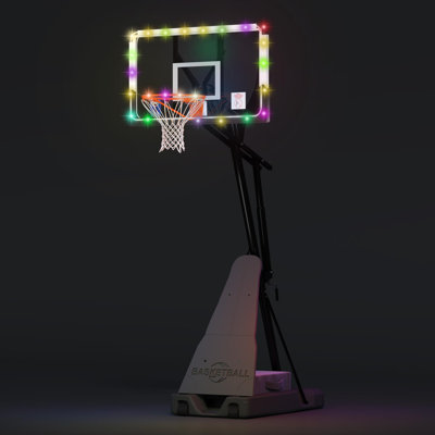 Led Light Portable Basketball Hoop Outdoor With Extra Sandbag, 5.25-10ft Height Basketball Hoop Outdoor With Extra Large Capacity Base, Adjustable Basketball Goals System