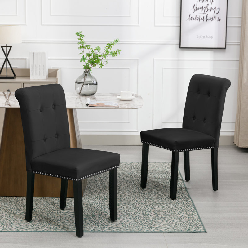 Hollowayville 49cm H Tufted Velvet Upholstered Side Chair, Black