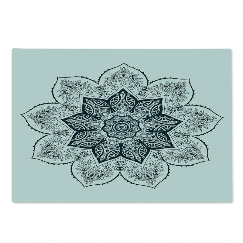 Ambesonne Leaf Cutting Board Large Size Bohemian Form Dark Petrol Blue White