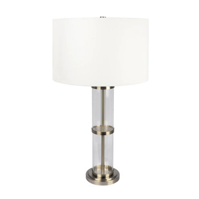 Lampe de table en nickel brossé Echo avec interrupteur marche / arrêt et base en verre transparent