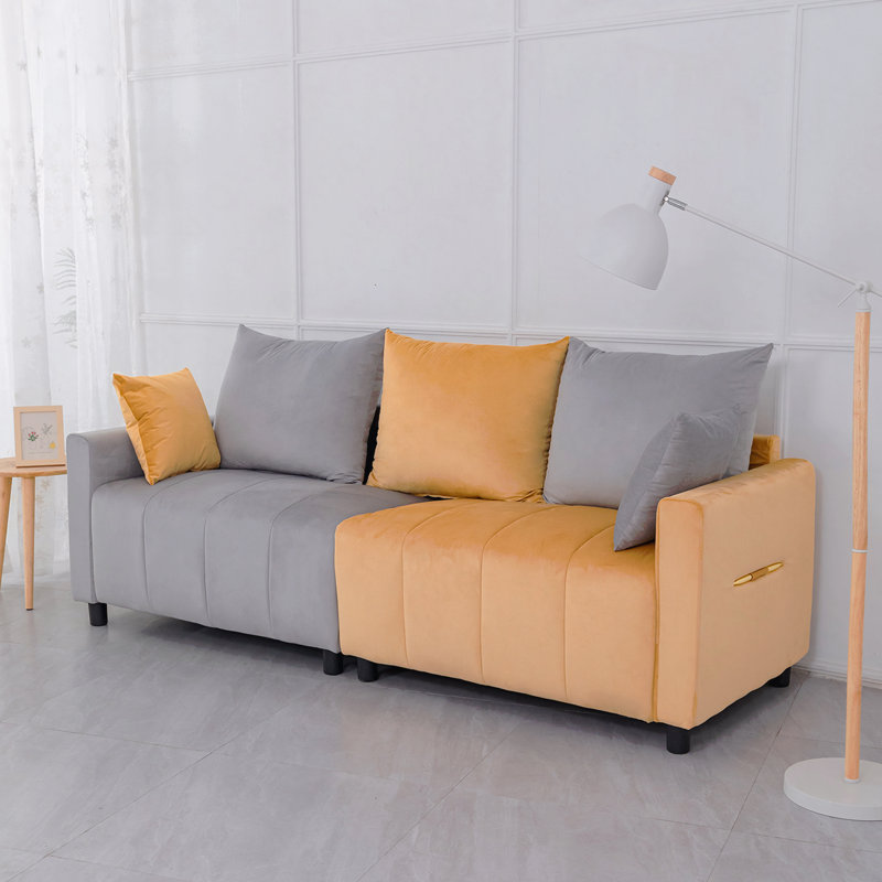 Canapé modulaire en velours 2 places, canapé modulaire bicolore gris clair et jaune au design contemporain, meubles de salon de 82 po, assemblage facile, un choix élégant pour la décoration intérieure