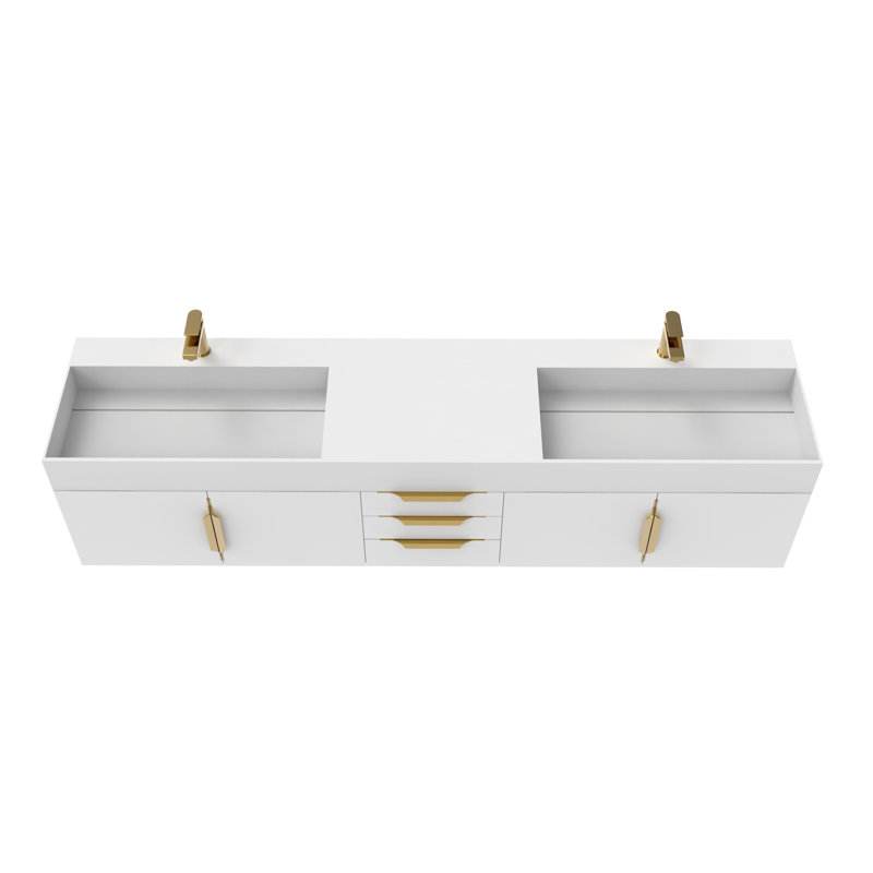 84" Amazon Double Bathroom Vanity with Top, White, Gold, White