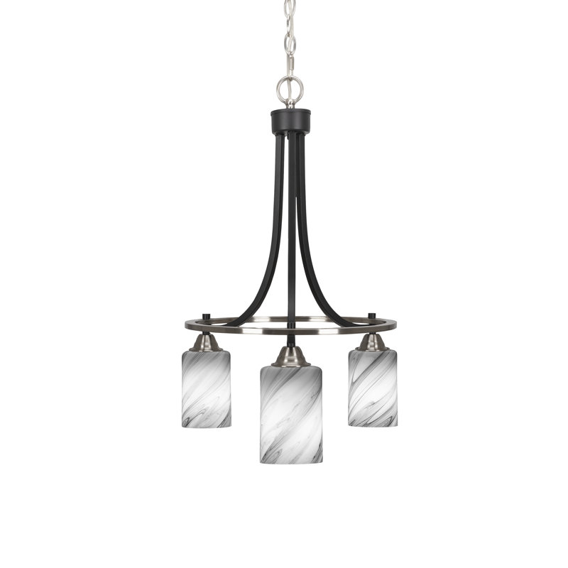 Lustre 3 lumières avec verre 4 "Paramount, H 25,75 po x l 17 po x P 17 po, À bulles, Noir mat/nickel brossé