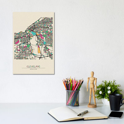 Cleveland, Ohio Map 1 Piece Wrapped Canvas Painting