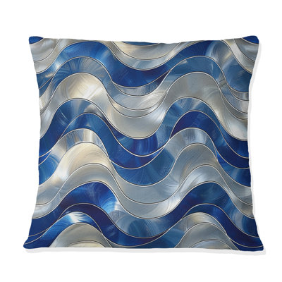 Coussin Mid-Century rétro bleu argenté Glam Waves I
