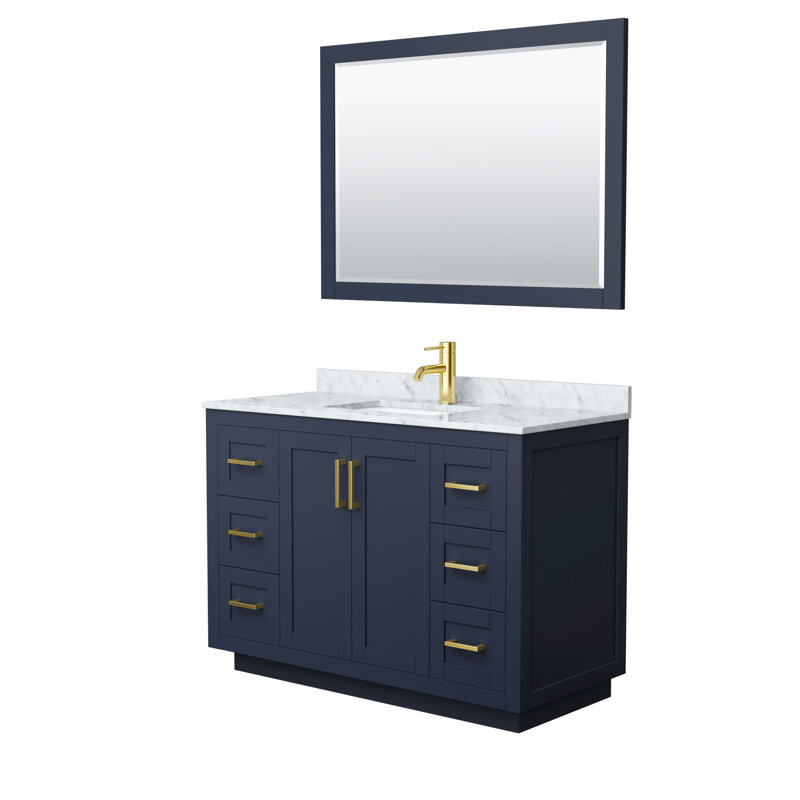 Miranda 48" Freestanding Single Bathroom Vanity with Marble Top with 46" Mirror, Dark Blue, Brushed Gold
