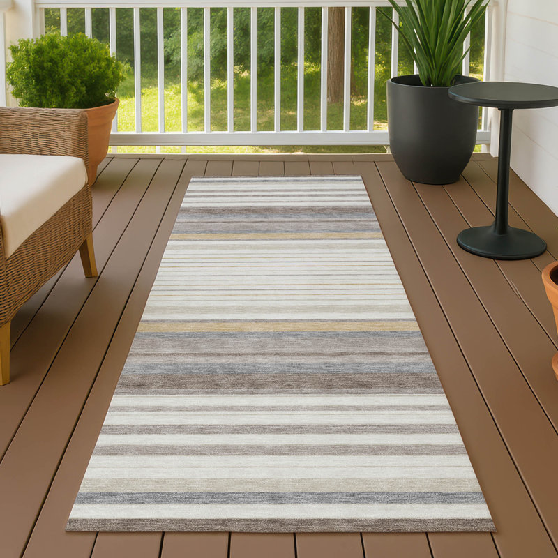 Machine Washable Indoor/Outdoor Drennen ACN2330 Stripes Rug, Runner 2'3" x 7'6"