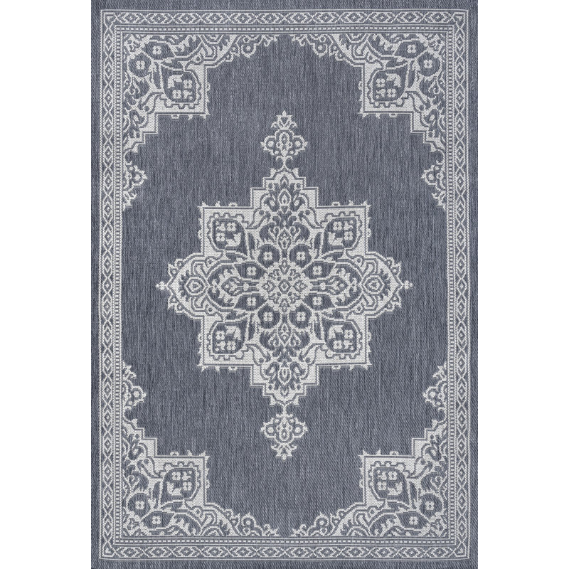 Tapis d'intérieur / extérieur bleu / crème Graysin, Rectangulaire 3 pi x 5 pi