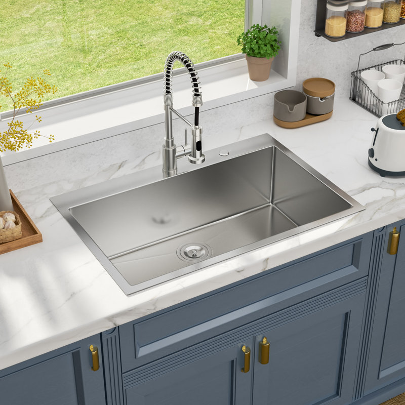 33" L x 22" W Drop-In Kitchen Sink Single Bowl Sink 16 Gauge Stainless Steel Sink