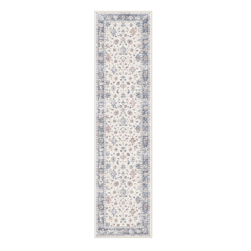 Tapis bleu / blanc Luke, Tapis de couloir 2 pi 3 po x 7 pi 6 po