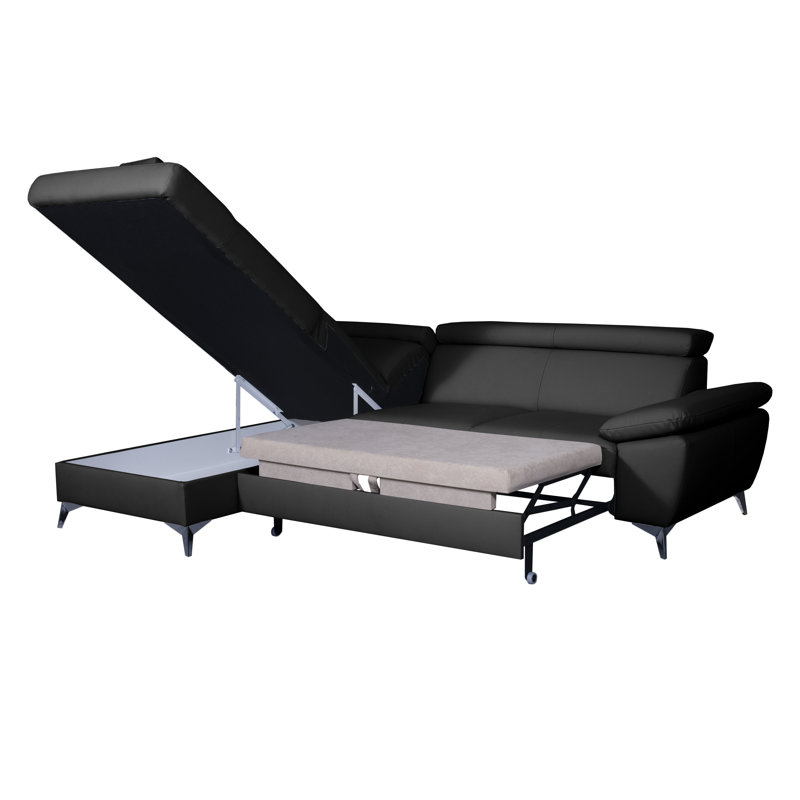 Ashianna 4 Seater Sofa Bed, Left Hand Facing, Black