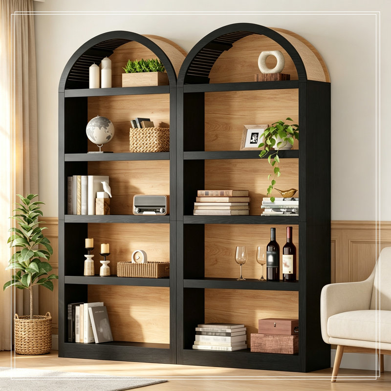 Ensemble de 2 bibliothèques avec tablettes de rangement ouvertes, Black
