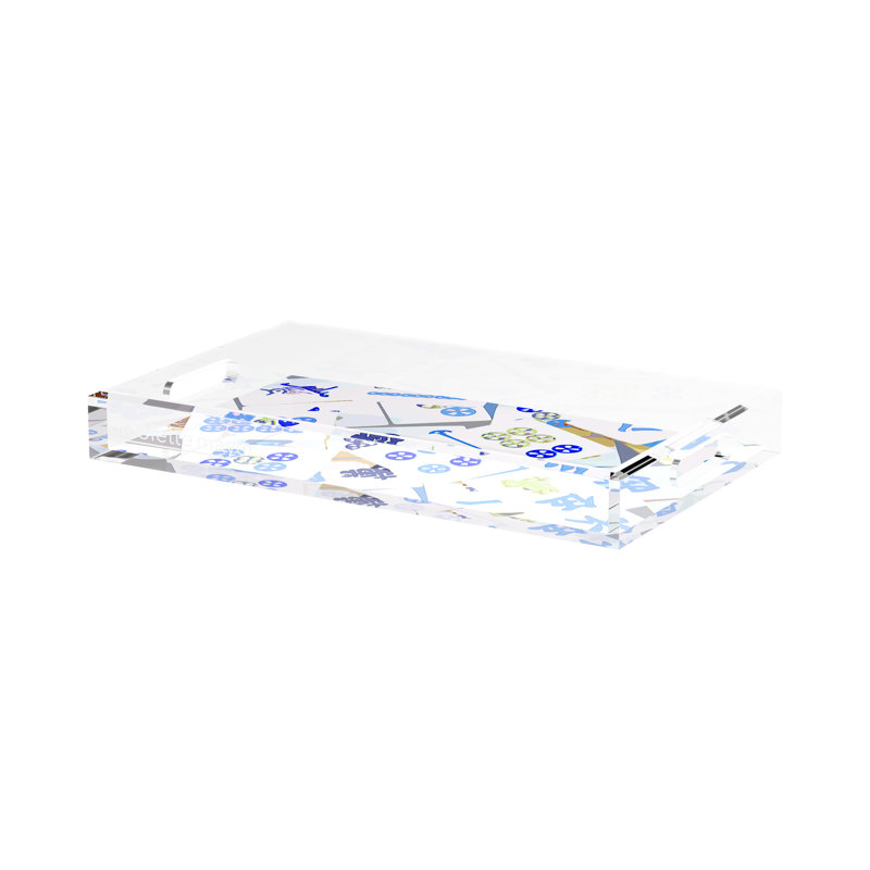 Mahjong Acrylic Decorative Tray, Rectangle, 17"W x 10.5"D x 2"H, Blues