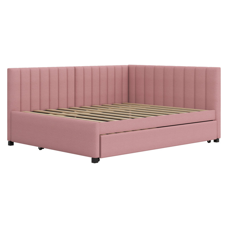 Upholstered Daybed With Trundle, Pink