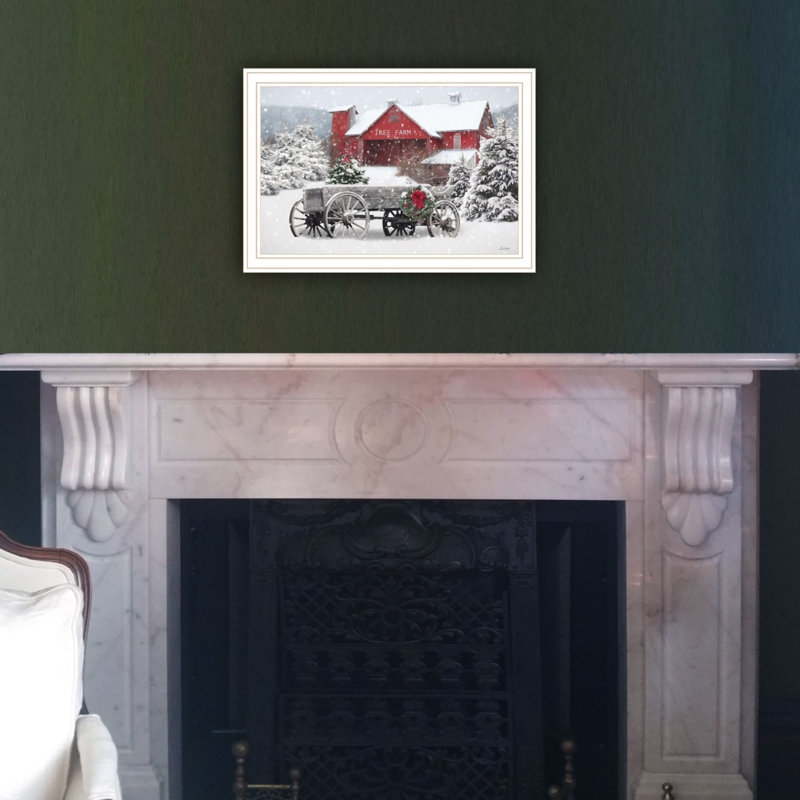 «Trendy Decor 4U Tree Farm Wagon», art mural encadré blanc pour le salon, impression d'art mural pour la maison par Lori Deiter