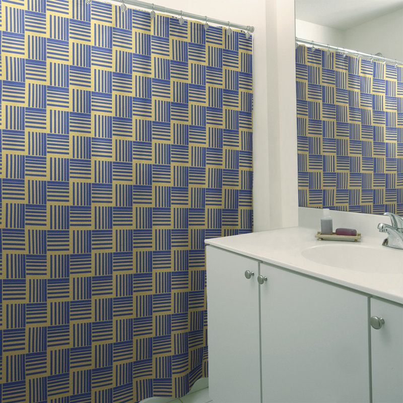 Rideau de douche simple basketweave rayures classic, Jaune / Bleu