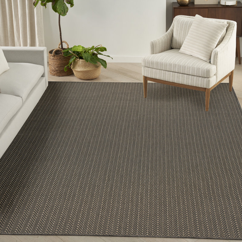 Tapis noir intérieur / extérieur Remmie, Rectangle 10 pi x 14 pi, Gris anthracite