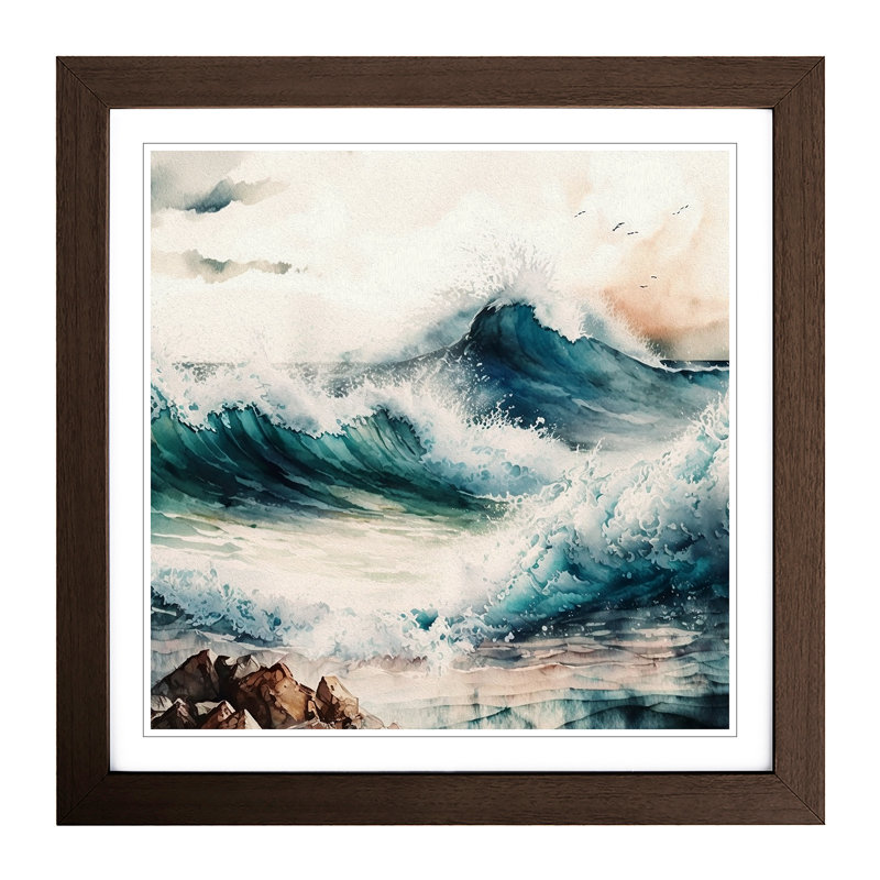 Ocean Watercolour - Framed Print, Walnut