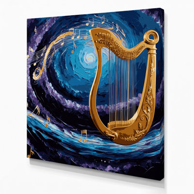 «Music Lyre», art mural sur toile grise