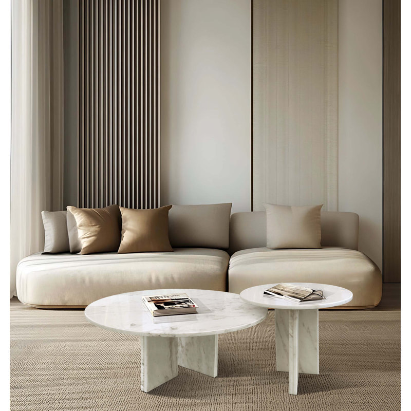 Ensemble de tables basses en marbre naturel, Blanc