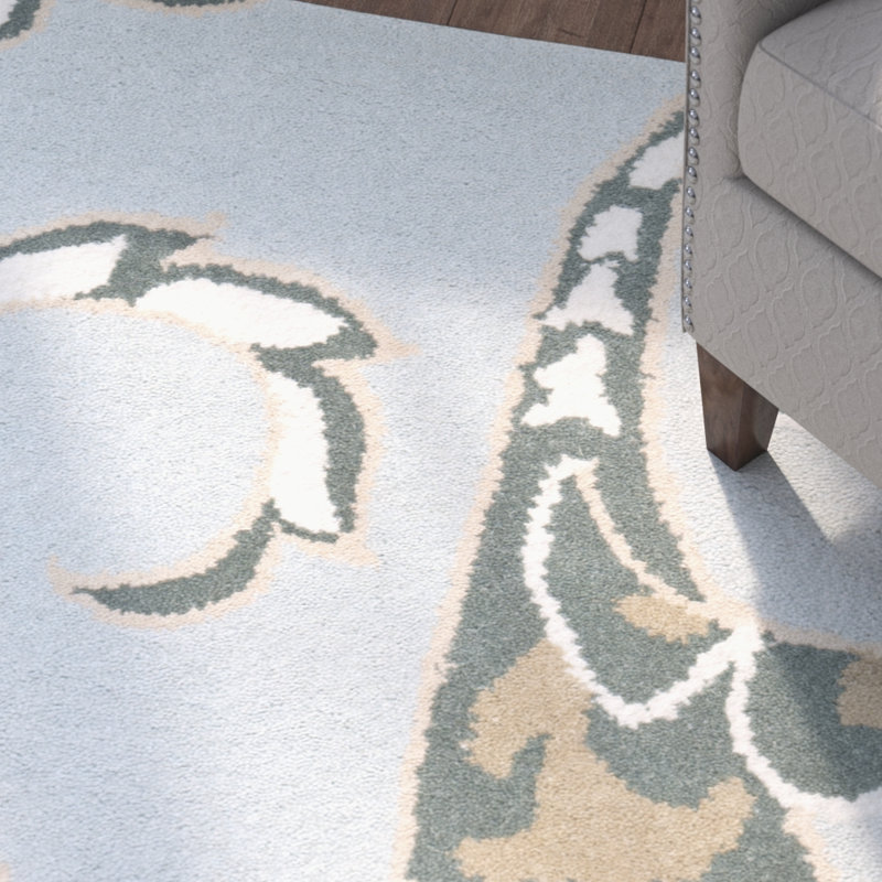 Tapis bleu / vert en laine touffeté à la main Matthews, Tapis de couloir 2 pi 3 po x 9 pi