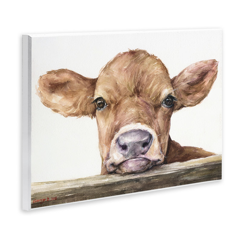 «Cute Baby Cow Animal Watercolor Paint», impression sur toile, H 13 po x l 19 po