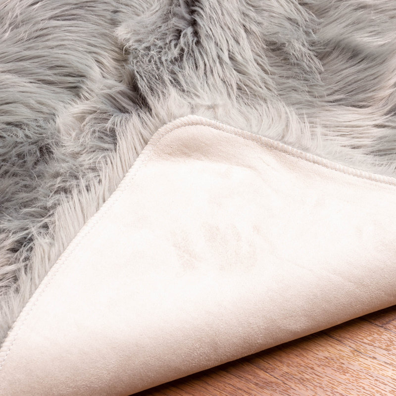 Diller Gray Faux Sheepskin Fur Machine Washable Shag Fluffy Area Rug, Rectangle 6' x 9'