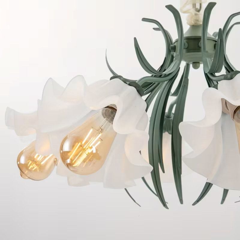 Lustre 5 lumières semi-encastré moderne - hauteur réglable (0 à 15,75 po), finition métallique verte, compatible avec les ampoules E26 (ampoules non incluses), îlot de cuisine câblé pour salle à manger