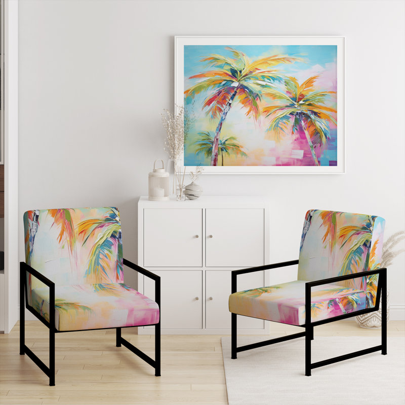 Dareios - Chaise d'appoint rembourrée Palm Trees, Noir, noir, noir, noir