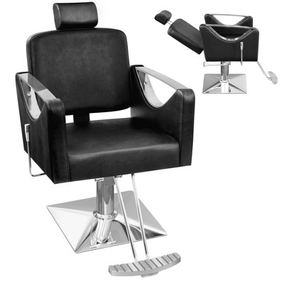 Faux Leather Barber Chair with 360°Swivel and Adjustable Height