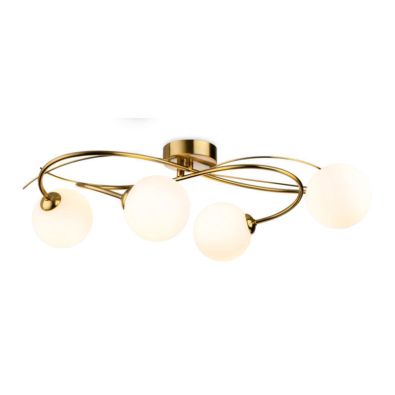 Flush Mount, Brushed Brass, Opal White, 4