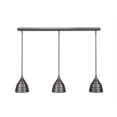 Luminaire suspendu linéaire à 3 lumières suspendu au fini bronze avec abat-jour en métal ruche de 6 po