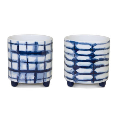 Ensemble de deux pots à fleurs ronds en cobalt et blanc 2 onces