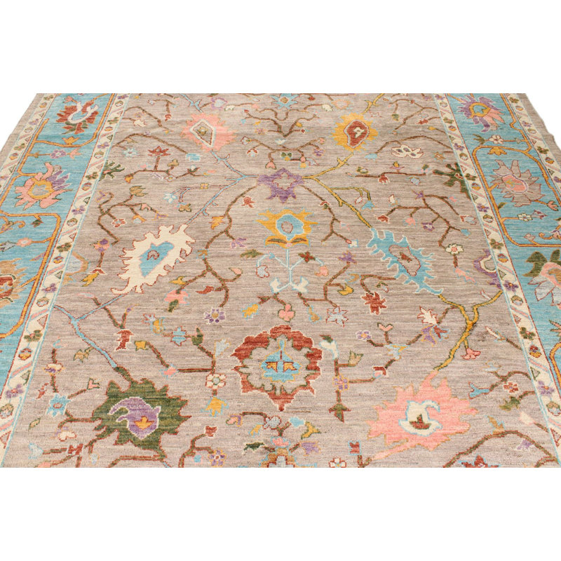Tapis turc brun et bleu 8 x 10 8 po
