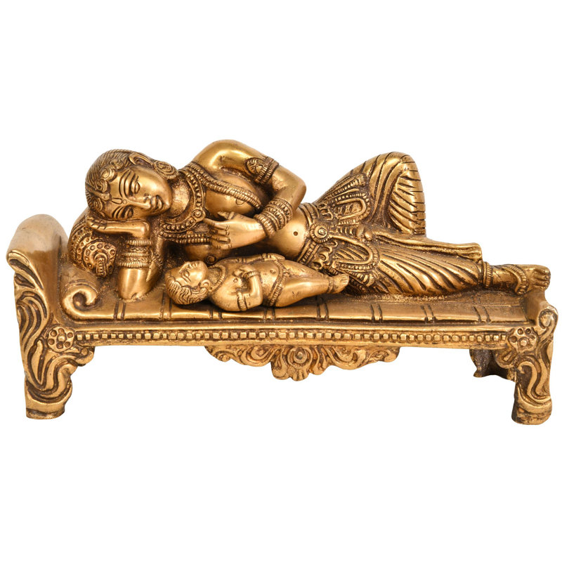 Statue en laiton 4 po Krishna avec mère Yashoda