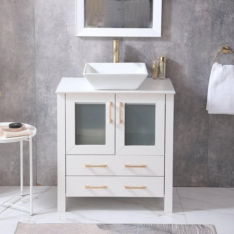 30'' White Modern Free-Standing Single Bathroom Vanity Set, White