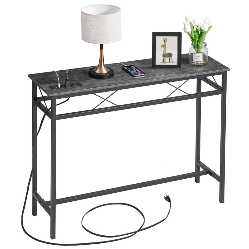 Ramsdell console table with built-in outlets, Charcoal Gray, 31.5" H x 39.4" W x 11.8" D