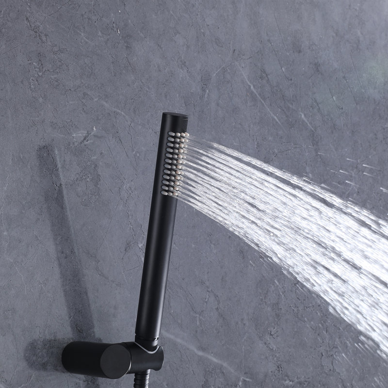 Système de douche complet thermostatique mural 13,78 "avec valve brute, Noir mat