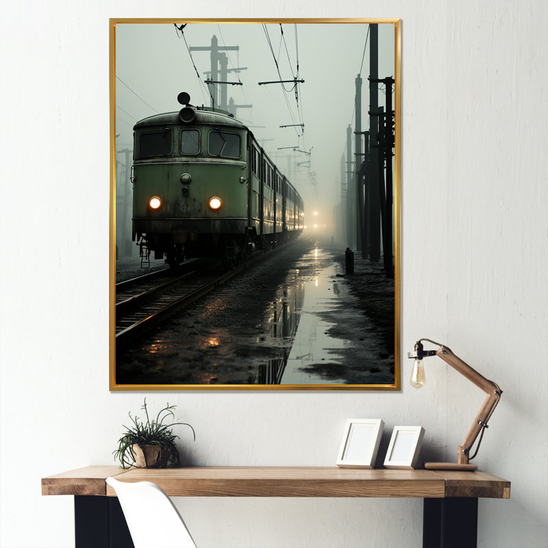 «Comforting Moody Train Journey» sur toile, Cadre flottant doré, H 32 po x l 16 po x P 1 po