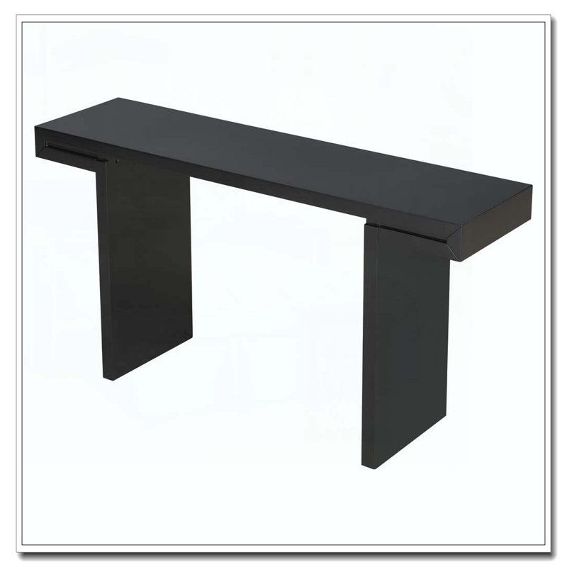 Console de 60 pouces avec lignes géométriques épurées, table d'entrée élégante avec finition peinte et pieds réglables, Noir