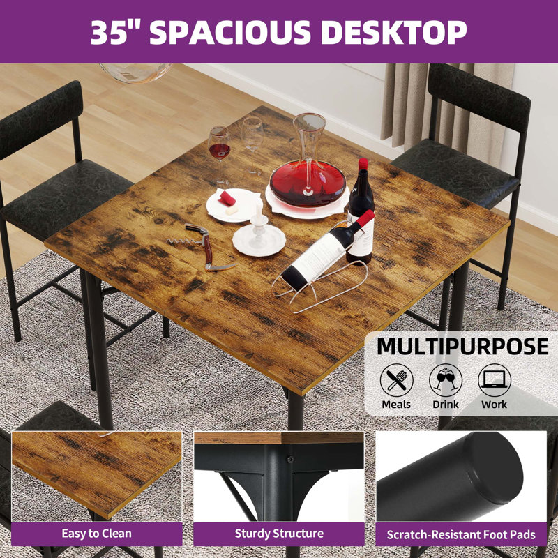 Industrial Brown and Black 5-Piece Pub Dining Set with Barstools
