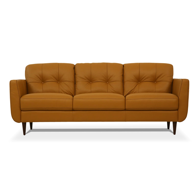 Bove 83" Genuine Leather Flared Arm Sofa, Caramel Faux Leather