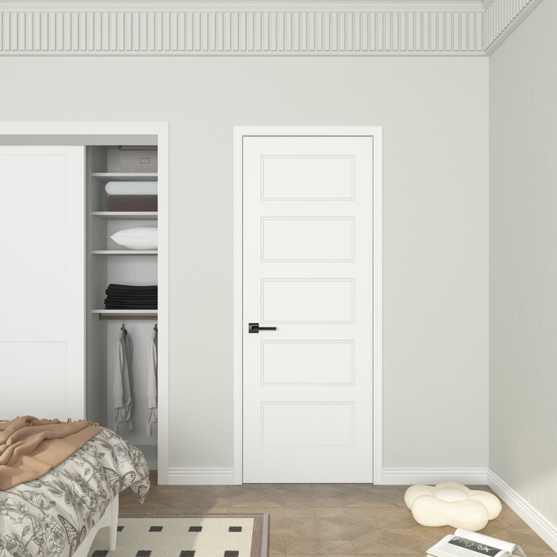 30 po x 80 po Dalle de porte intérieure moulée en composite à 5 panneaux à surface lisse et apprêtée, 30 po x 80 po