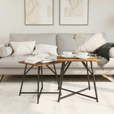  Side Table Set 2 Pcs Smoked Oak And Black 50 X 50 X 50 Cm